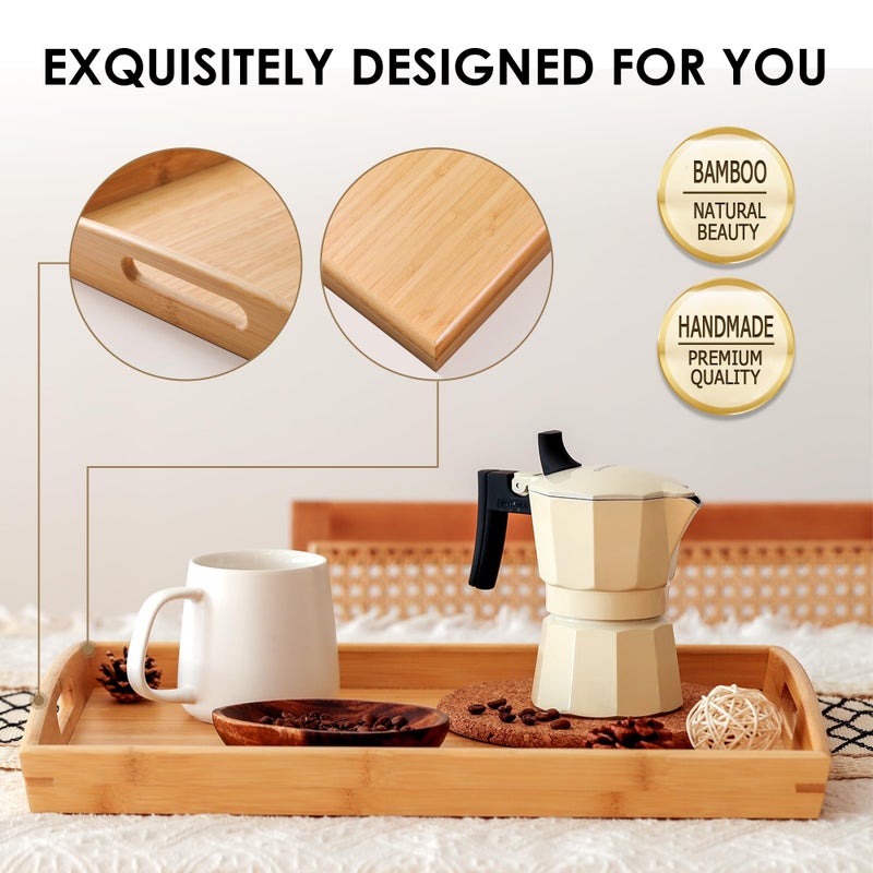 Joy&Grace Bamboo Serving Tray with Handles, Dinner Food Tray for Bed Breakfast Eating and Serving, for Coffee Table Ottoman TV, Decorative Wood Large Charcuterie Platter 16.8 x 12.5 inch 1 Pack - Image 3